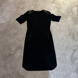 Brooks Brothers Black short sleeved knit dress with leather trim